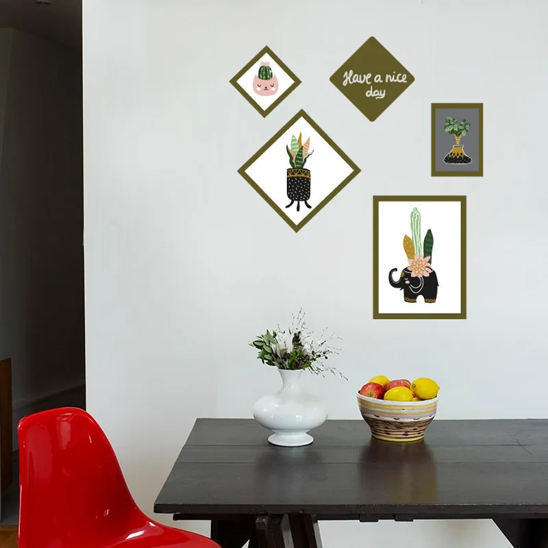 Настенные наклейки с зеленым растением и цветами для магазина украшения