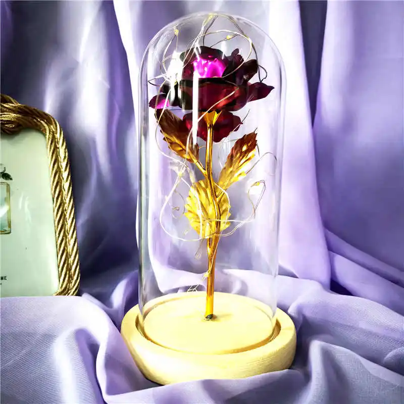 

Dropshipping Artificial Decoration Rose LED Lamp Light Dome Flask Bottle in Glass Dropshipping Beauty and The Beast Rose