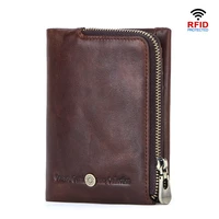 genuine%c2%a0crazy horse leather wallet men vintage zipper coin purses rfid blocking credit card holder small wallets for men