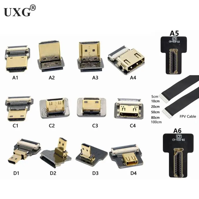 FPV Micro Mini HDMI совместимый адаптер 90 градусов FPC лента с плоским шагом 20 контактов