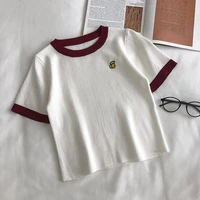 elegant slim embroidery knit pullover tops women 2022 autumn basic bottoming crop sweater cashmere short knit tops