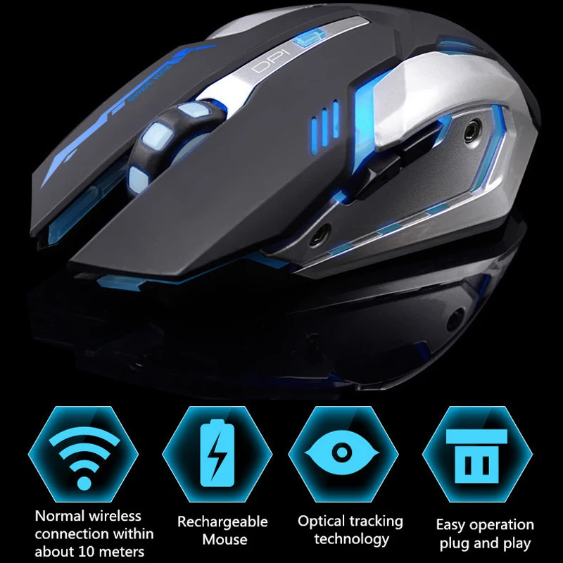 

Rechargeable Wireless Gaming Mouse 7-color Backlight Breath Comfort Gamer Mice for Computer Desktop Laptop NoteBook PC