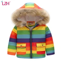 lzh 2021 fashion color stripes teenage girls boys jacket long sleeved hooded warm thickening autumn winter unisex 2 3 4 5 6 year