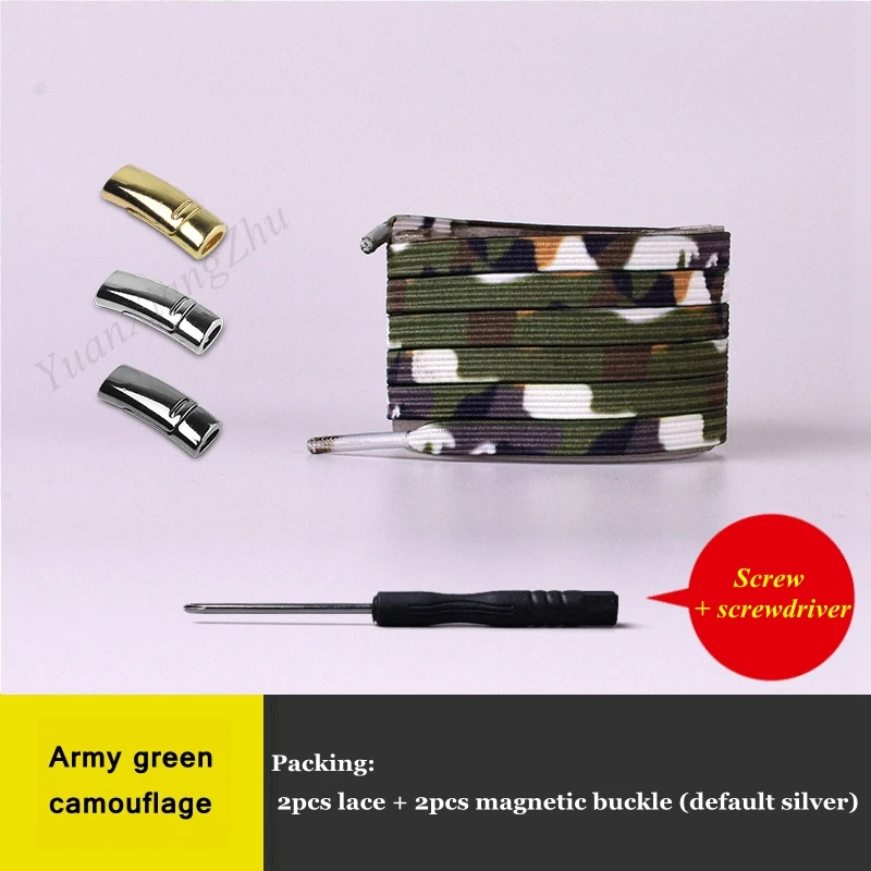 A-green camouflage 1 пара, плоские шнурки с металлической магнитной пряжкой, эластичные шнурки без завязок, шнурки для обуви для детей и взрослых, кроссовки унисекс, шнурки, шнурки для быстрой носки - Color: A-green camouflage