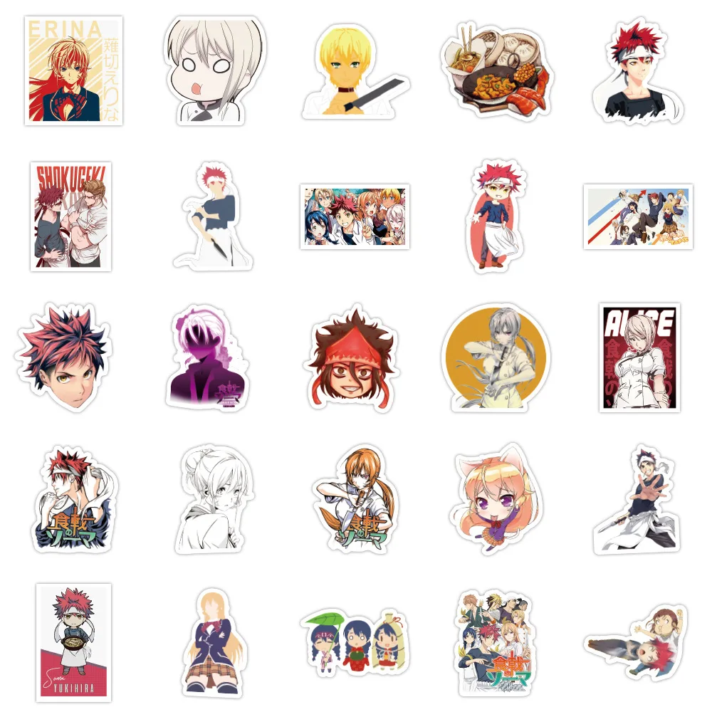 103050pcspack food wars stickers for laptop shokugeki no soma anime sticker set funny waterproof pvc skateboard motorcycle free global shipping