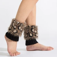 winter leopard leg warmers women patchwork thermal acrylic knitted boot cuffs socks cover