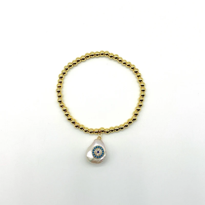 

5pcs/lot Wholesale Cubic Zircon Charm Baroque Pearls Copper Beads Elastic Bracelets