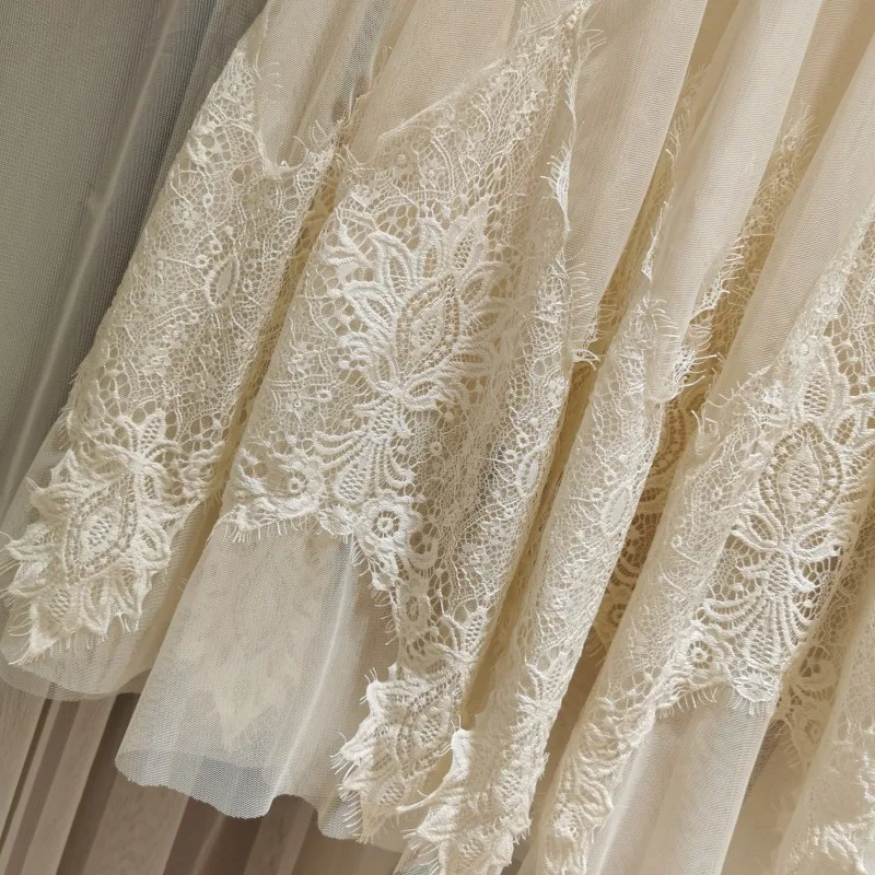 

Jastie 2021 Summer Lace Crochet Stitching Mesh Women Skirts Elastic Waist A-Line Big Hem Boho Beach Skirt Casual Femme faldas