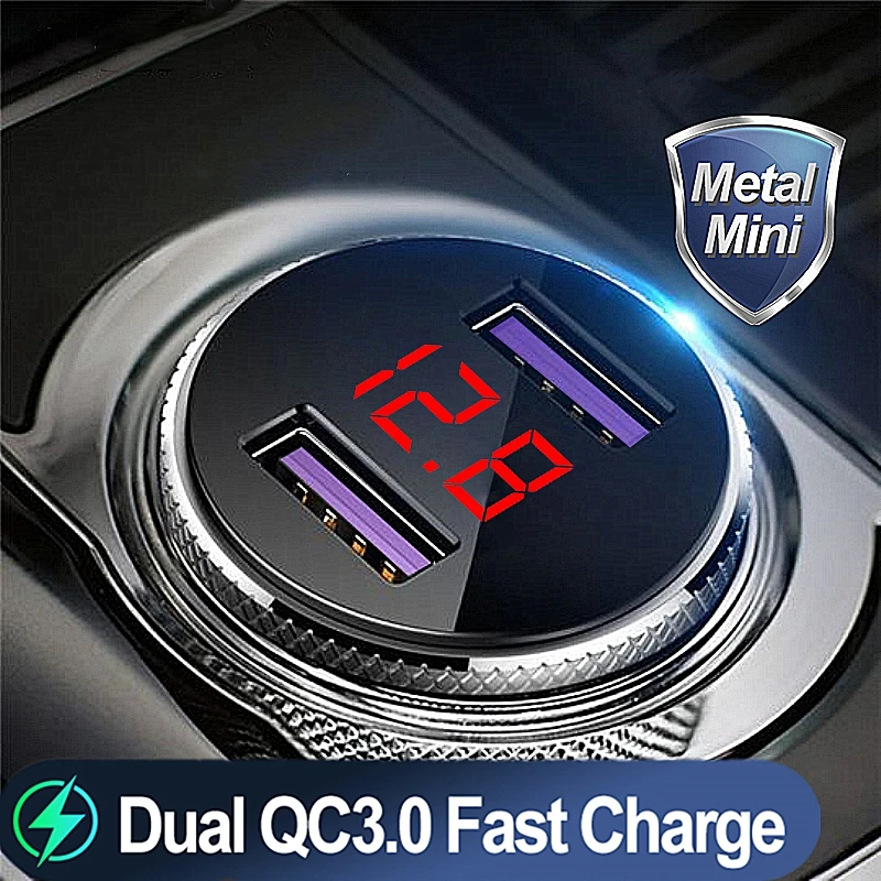 Автомобильное зарядное устройство PD QC 3 0 с двумя USB-портами и светодиодным