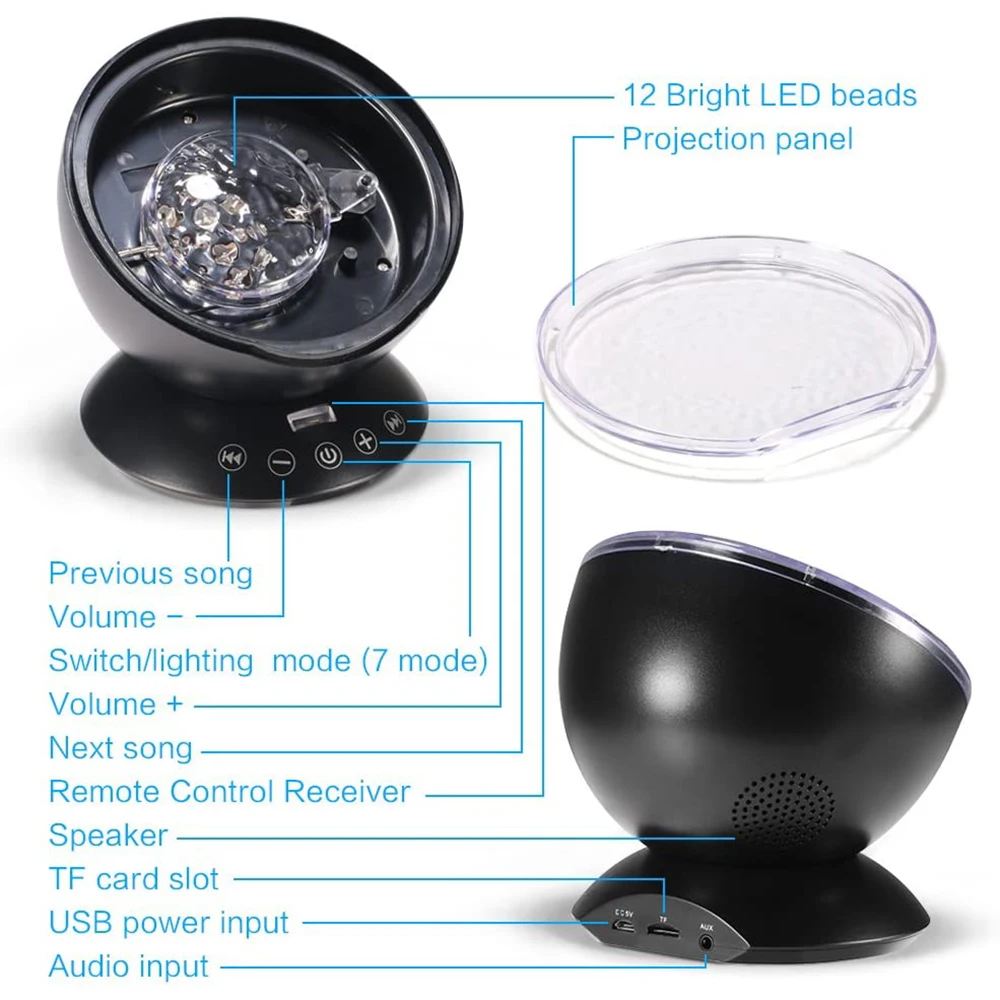 Проектор с изображением морских волн 7 цветов встроенный музыкальный