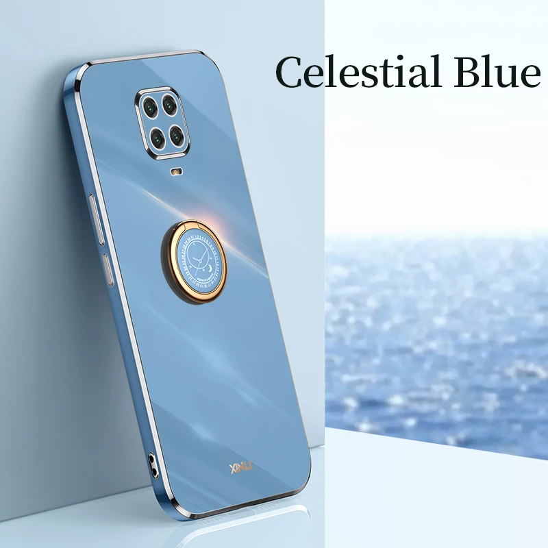 Luxury Ring Holder Plating Square Phone Case On For Xiaomi Redmi Note 9 Pro Xiomi Note9 9s Max 9pro Soft Silicone Stand Cover