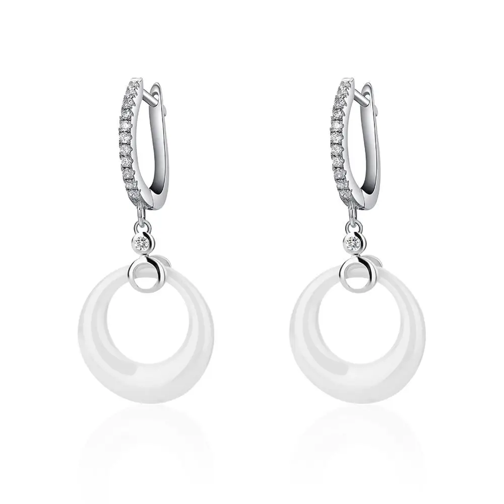 silver and white A HanCheng новые модные серебряные Висячие Длинные круглые керамические циркониевые серьги-капли с драгоценным камнем для женщин ювелирные изделия brincos bijoux - Окраска металла: silver and white A