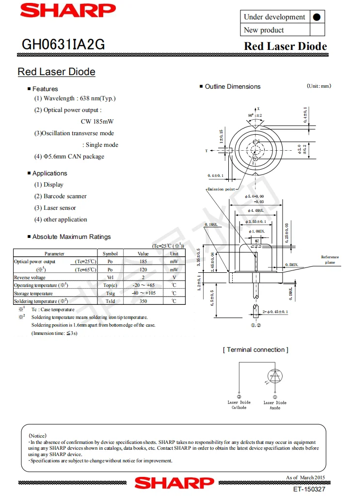 Лазерный диод Sharp GH0631IA2GC 10 шт. красный 635 нм 638 185 МВт для лазерных модулей DIY