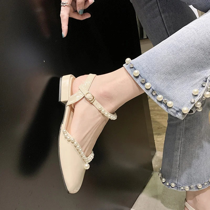 

2021 Sandals Ladies Shoes Summer All-Match Buckle Strap Suit Female Beige Square Toe Clear Heels New Flat Comfort Black Gladiato