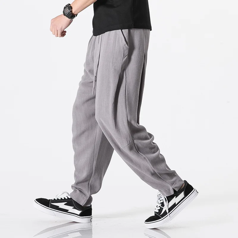 

Summer Chinese style linen pants men's casual pants thin pants loose Harlan radish Pants Cotton hemp large size 2020