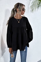new women oversized long sleeve t shirt fashion hot sall solid color loose top with round neck and long sleeves lady loose top