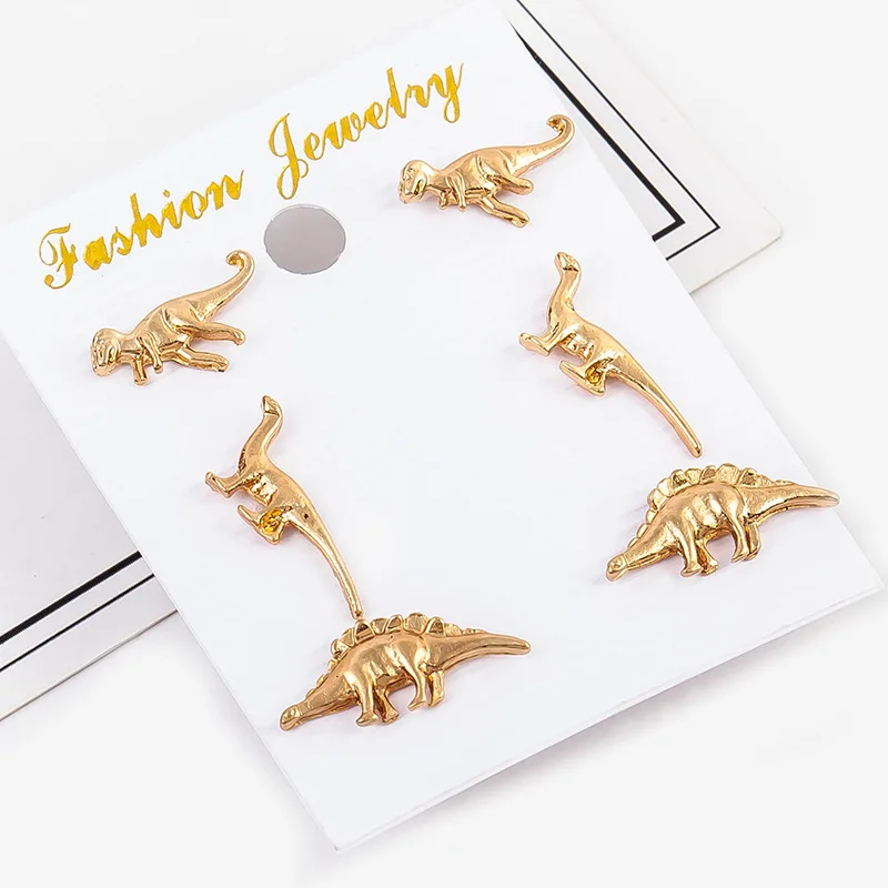 Весенний новый маленький набор динозавров ретро серьги японские и корейские