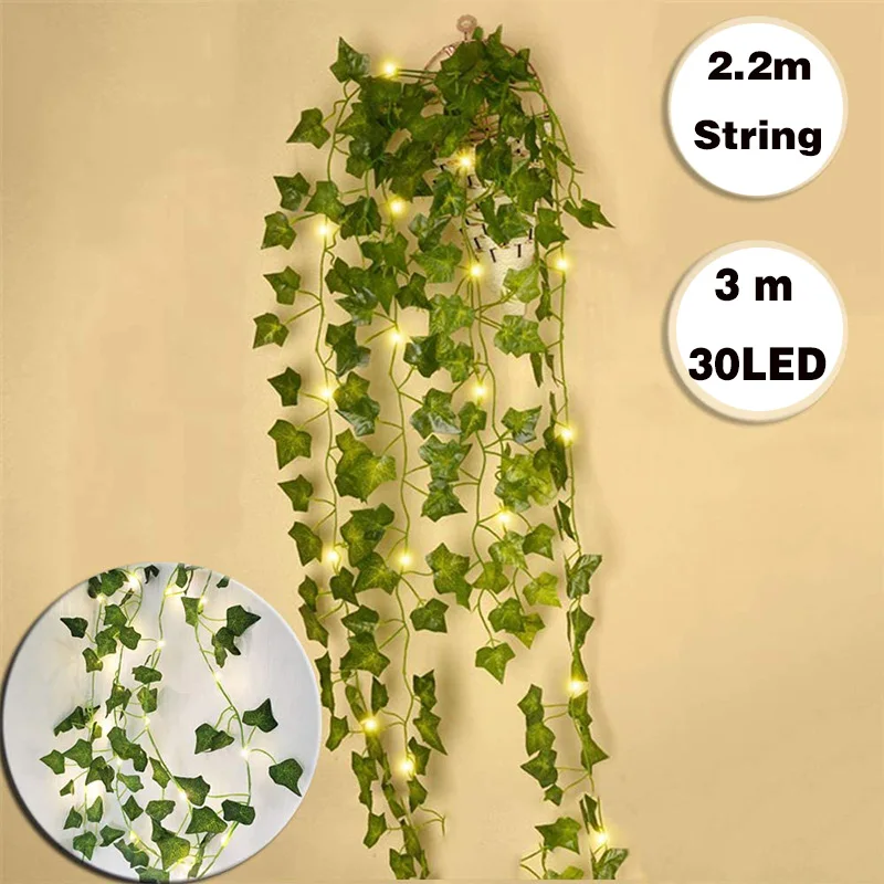 

30 LED Vine Ivy String Lights Maple Leaf Garland Wreath Hanging lamp Fairy Night Lights for Home Wedding Party Garden Decoration