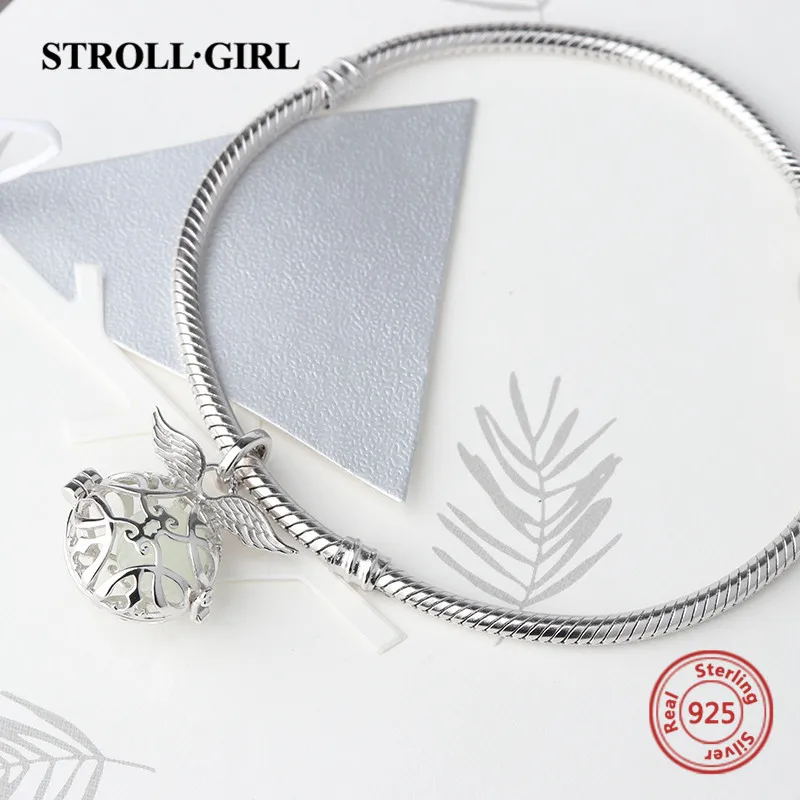 Аутентичные 925 стерлингового серебра Серьги Ангел растет Подвески бусины для