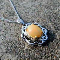 925 sterling silver unique design oval shaped 7x9mm stand alone gemstone vintage jewelry ethiopia natural opal pendant