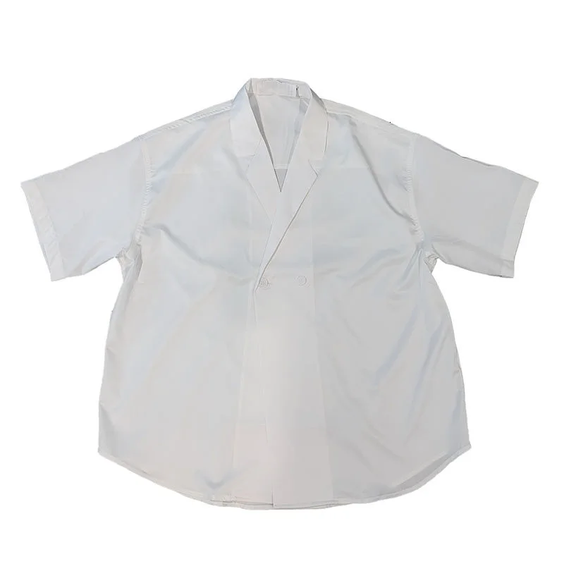 

2021 Summer Men's High-class Design Suit Collar Short Sleeve Shirt Fashion Camisa Masculina Streetwear White/black Color Shirts