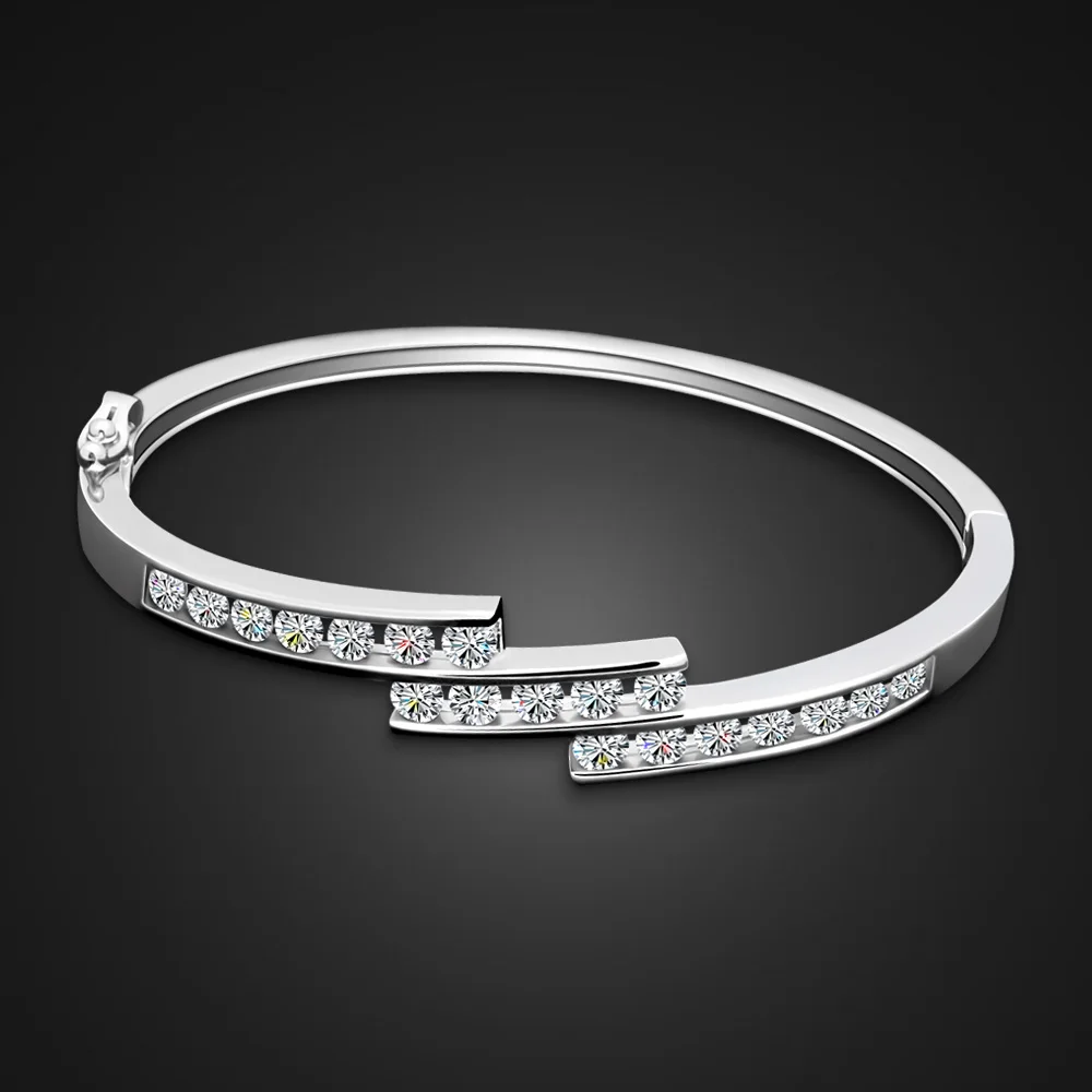 Женский браслет из серебра 100% пробы со сверкающими фианитами|Гибкие и жесткие