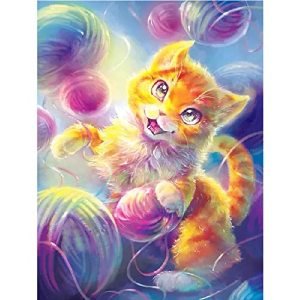 

DIY Diamond Painting Cat Full Diamond Square/Round Diamond Embroidery Animal Diamond Mosaic Children's Room Decoration