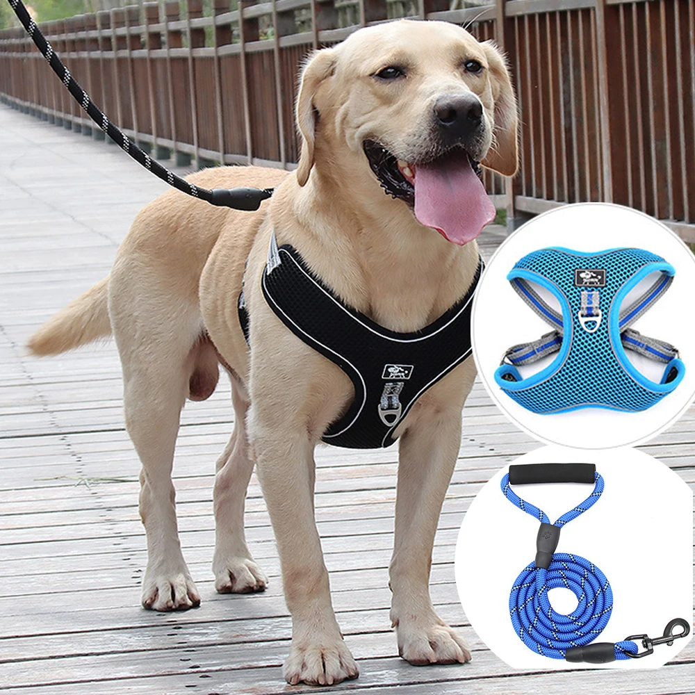 

Large Dog Harness Vest Leashes Breathable Mesh Pet Adjustbale Outdoor Walking Leash Dogs Collar Set for Big Medium Dog Training