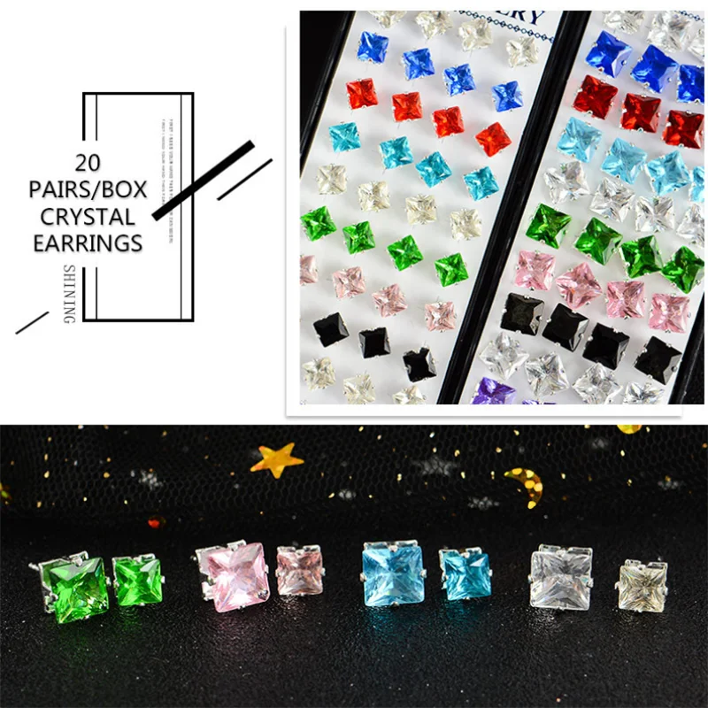 

6/8mm 1 Set 40pcs 925 Sterling Silver Women Earring Studs Mixed Color Cubic Zirconia Fashion Jewelry Party Gift
