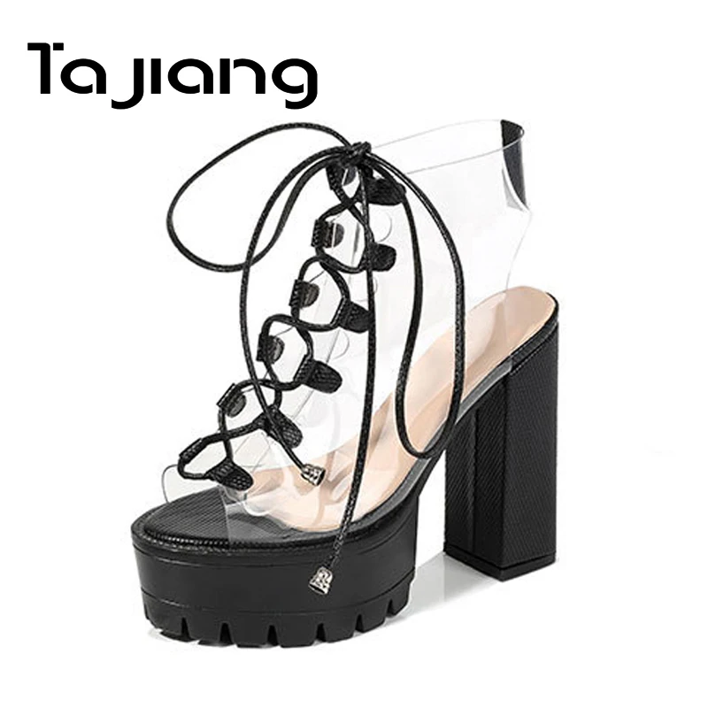 Сандалии-гладиаторы Ta Jiang женские на высоком каблуке прозрачные босоножки из ПВХ