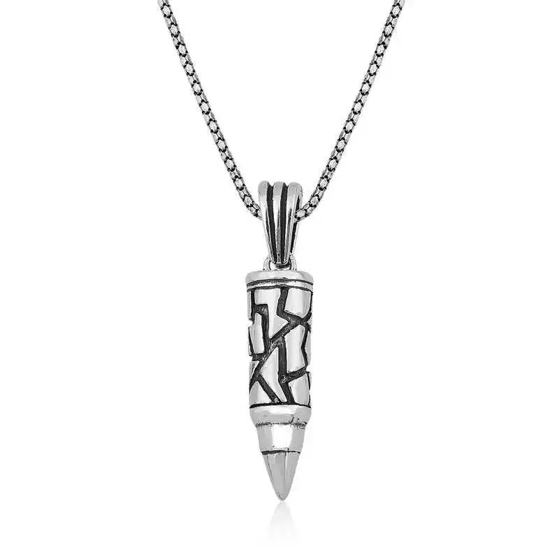 

Real Silver 925 Jewelry Silver Bullet Male Necklace