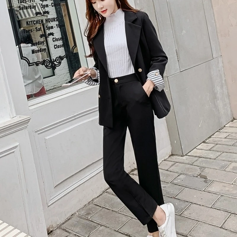 2020 New Elegant Office Lady Casual Suits Autumn Winter Two Piece Set Blazer+Pants Women Slim Thick Business Work Suit Female | Женская