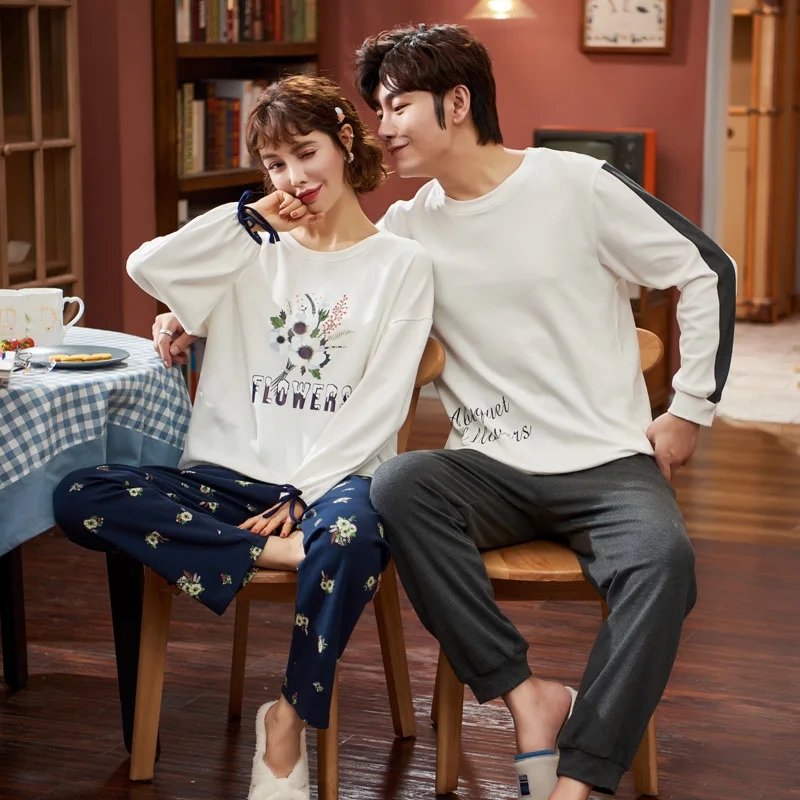 

Autumn Warm Pyjamas Women And Men Color Pattern Pajamas Long Sleeve Sleepwear Lounge Pijamas Plus Size Pajama Couple Pajamas