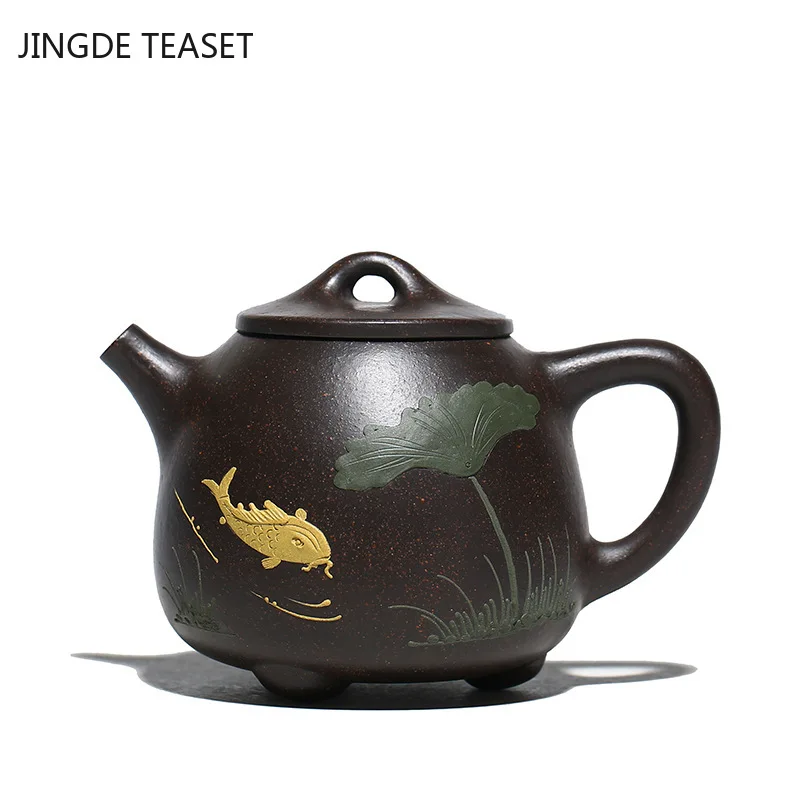 

Yixing High stone scoop Tea pot Purple Clay Teapot Tea ceremony kettle Handmade Black gold purple sand Teaware Tie Guanyin 200ml