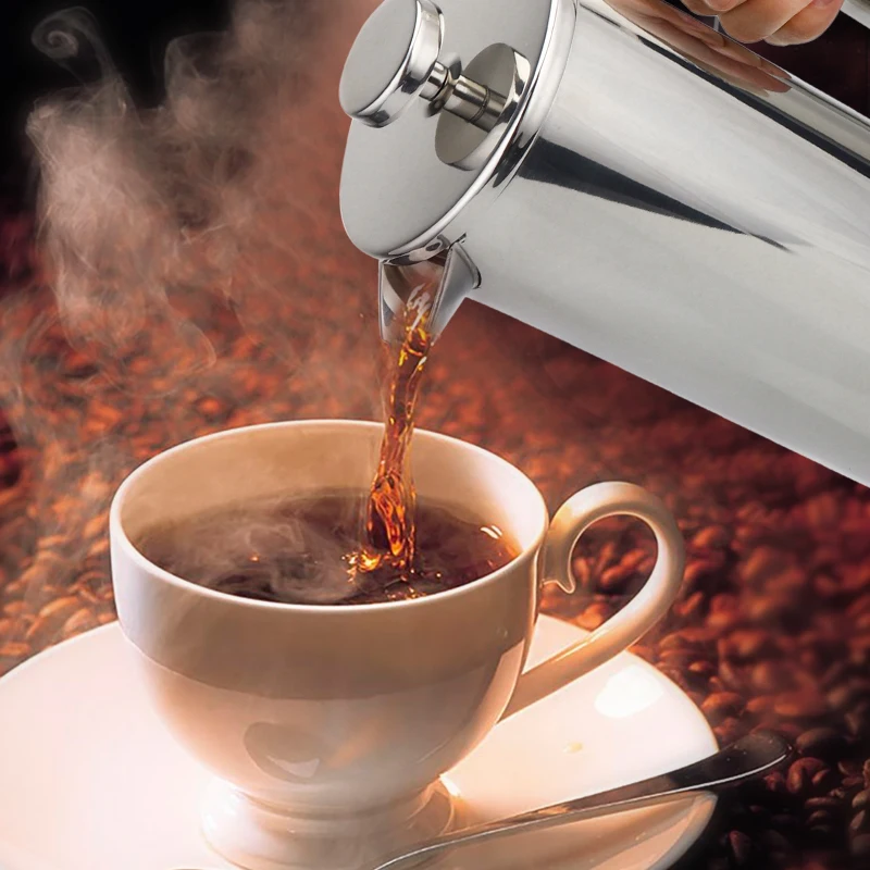 Cafetera Espresso de acero inoxidable de 1000ml, prensa francesa, cafetera con aislamiento de doble pared de alta calidad, tetera-4