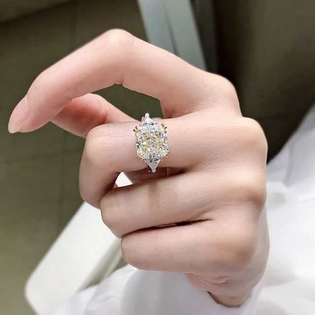 Gold Color Created Moissanite Gemstone Wedding Engagement Ring For Women 6