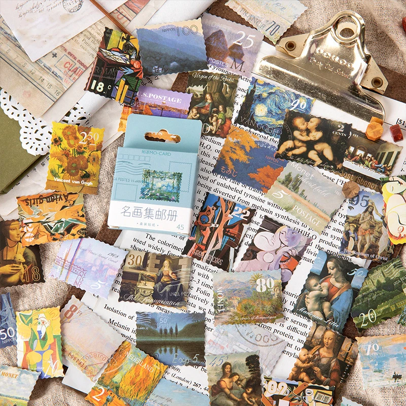 

45Pcs/Pack Retro Oil Paintings Stamp Mini Stickers Album Diary Scrapbooking Label Stationery School Supplies n695