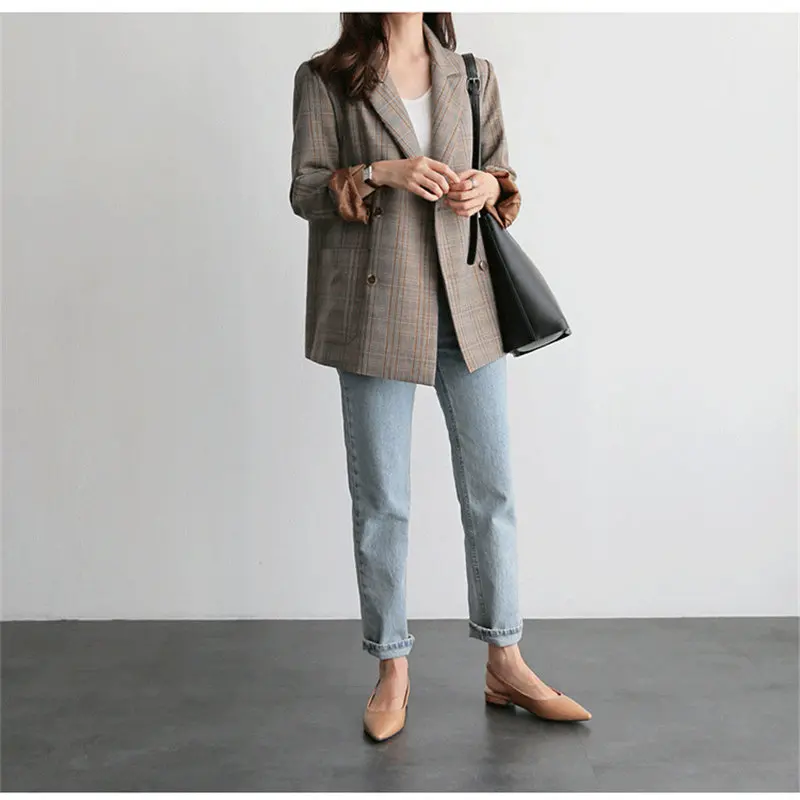 

HziriP Plaid Office Lady Loose New Arrival 2020 Hot Retro Women Coats Brief All-Match Casual Blazers Vintage Chic Plus Size