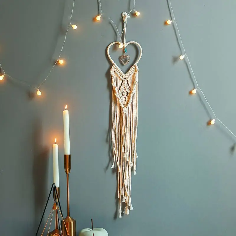 

Bohemian Tassel Macrame Woven Heart Dreamcatcher Wall Hanging Tapestry Apartment