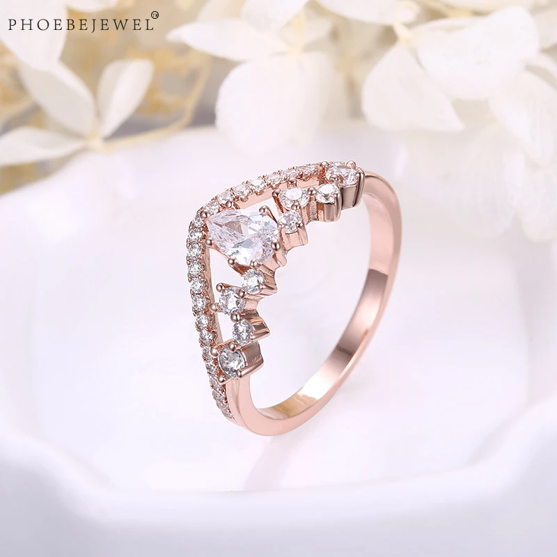 PHOEBEJEWEL розовое золото цвет Корона палец кольца с прозрачным кубическим цирконием