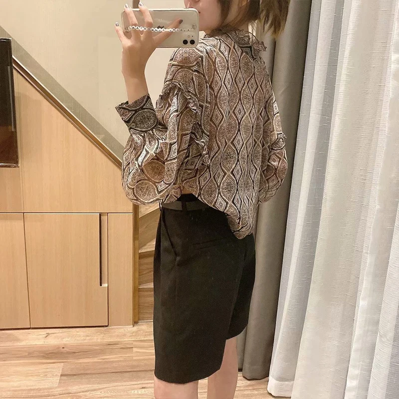 Женская шифоновая блузка ZA Повседневная рубашка с ламинированным украшением