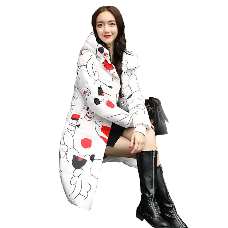 Женский длинный пуховик с капюшоном разноцветное теплое пальто парка верхняя