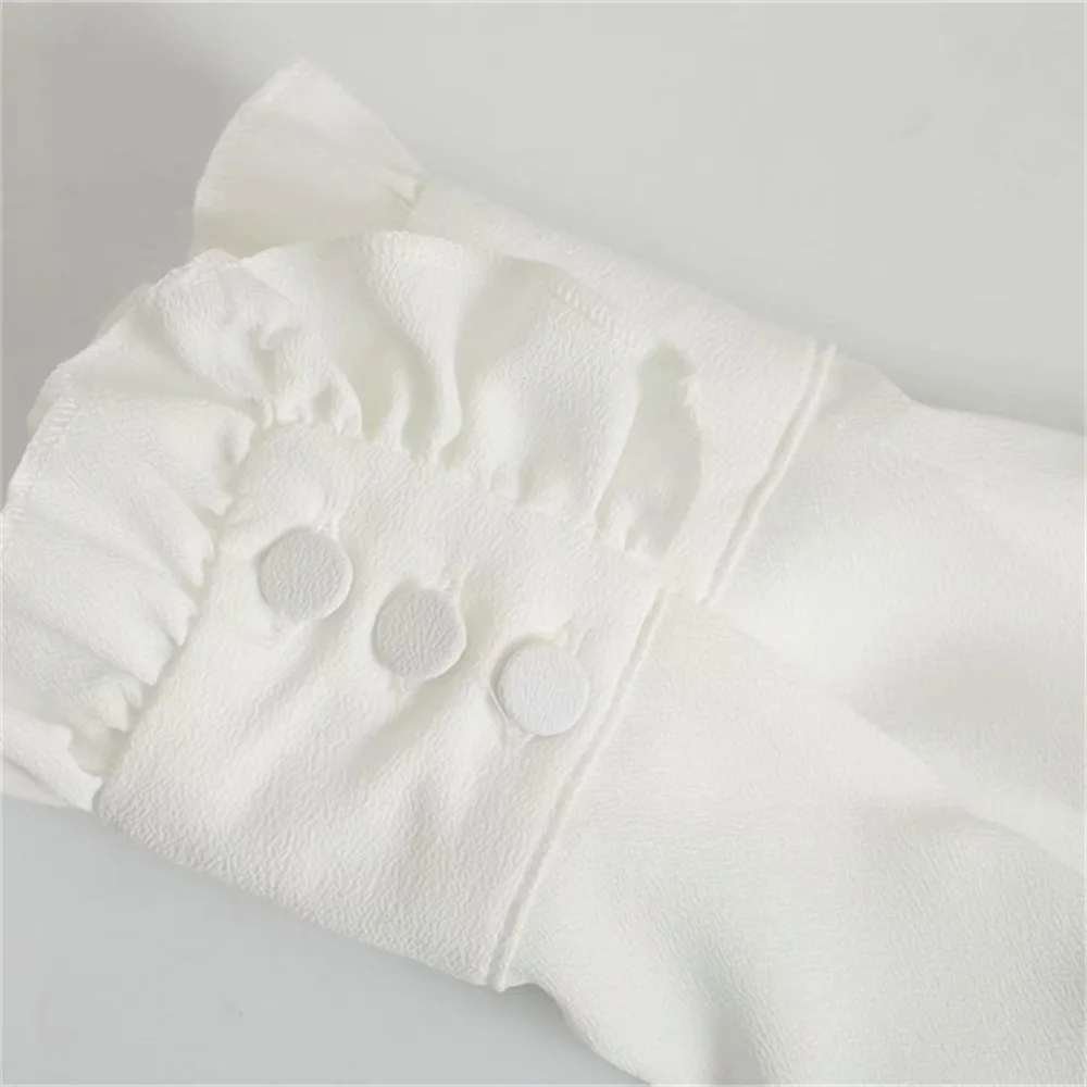 

2020 Fall Women's Slim-fit Stand-up Collar Bowknot Lace Up Shirt Wooden Ears Folded Long Sleeve Chiffon Shirt