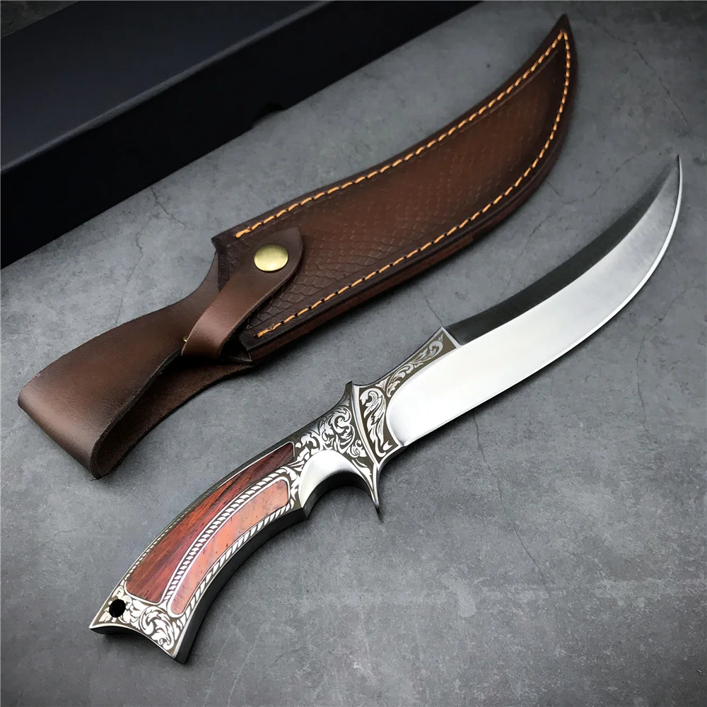 

D2 Steel WOOD HANDLE Outdoor Tactical Fixed Blade Knife Wilderness Military Combat Hunting Survival Knives Tool with Gift Sheath