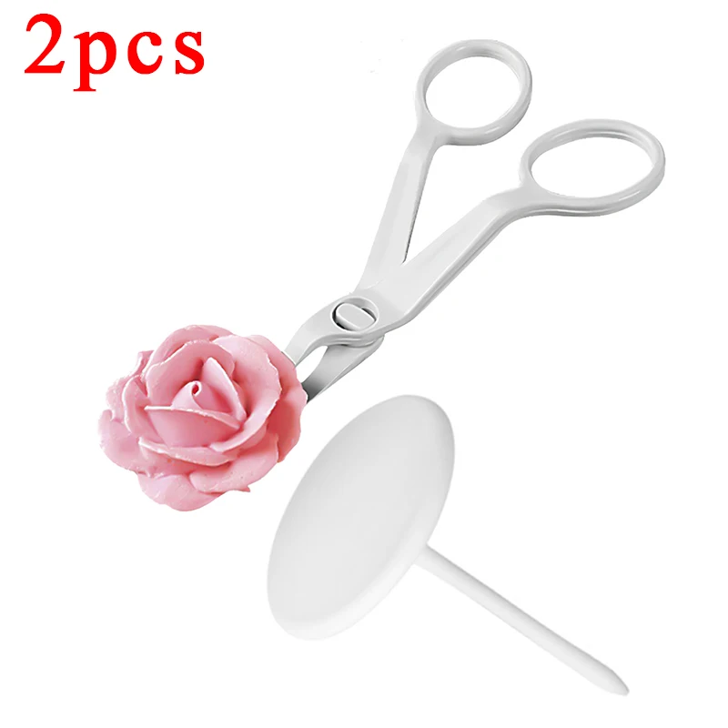 

2Pcs Piping Flower Scissors Nail Safety Rose Decor Lifter Fondant Cake Decorating Tray Cream Transfer Baking Pastry Tools