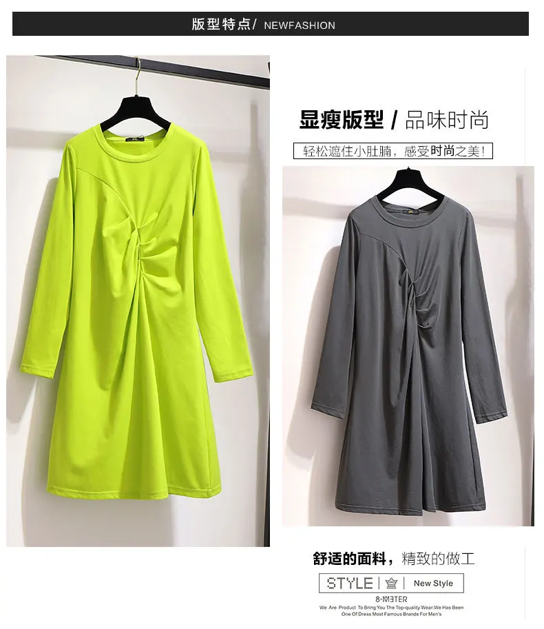 2XL-6XL осеннее женское платье большого размера Повседневное платье в Корейском стиле с длинными рукавами больших размеров женское платье 5XL платья большых размеров одежда