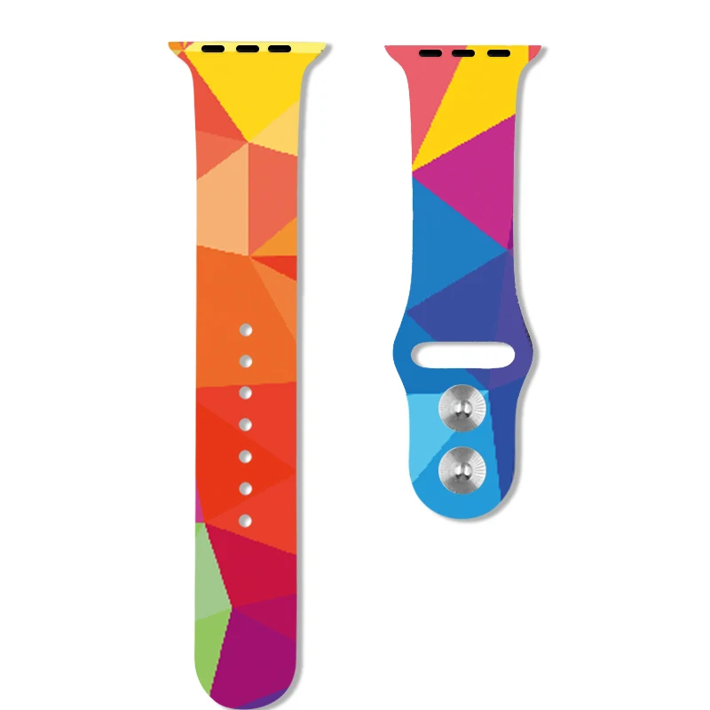 Colouful geometry 40mm 44mm Printing Watch Bands For Apple Watch 4 Rubber Strap Sport Bracelet 42mm 38mm For Iwatch 3 2 1 Accessories - Цвет ремешка: Colouful geometry