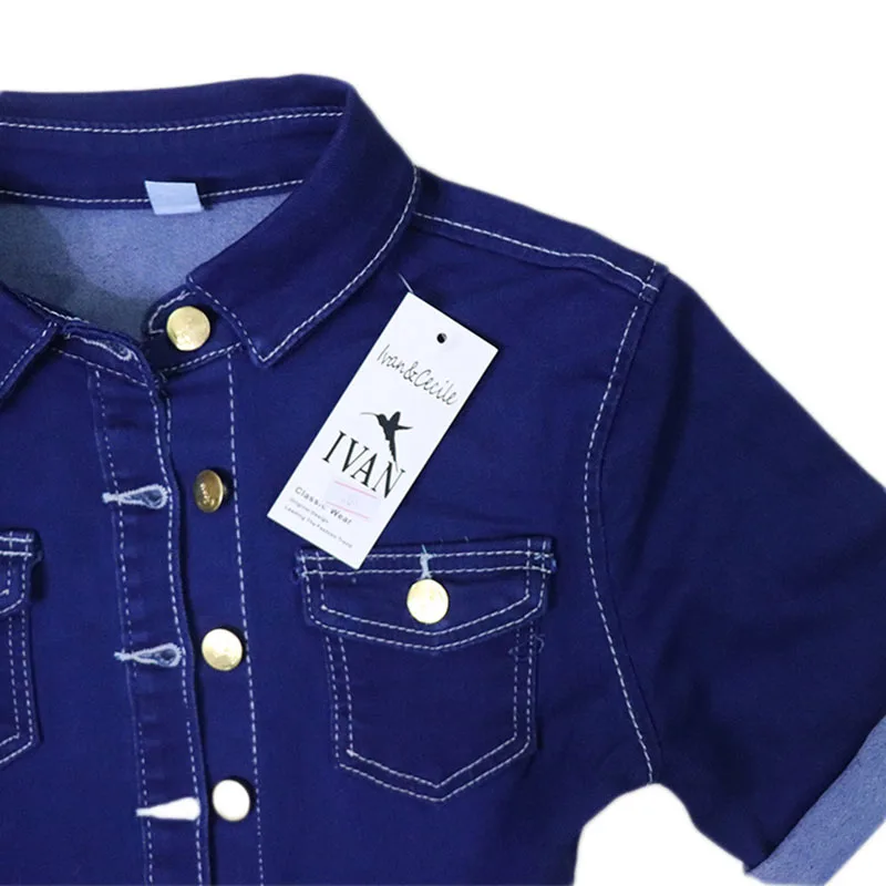 Summer Denim Jumpsuit For Women Blue Short Sleeve Shorts Rompers Fashion Elastic Lapel Button Slim Fit Ladies Vestidos |