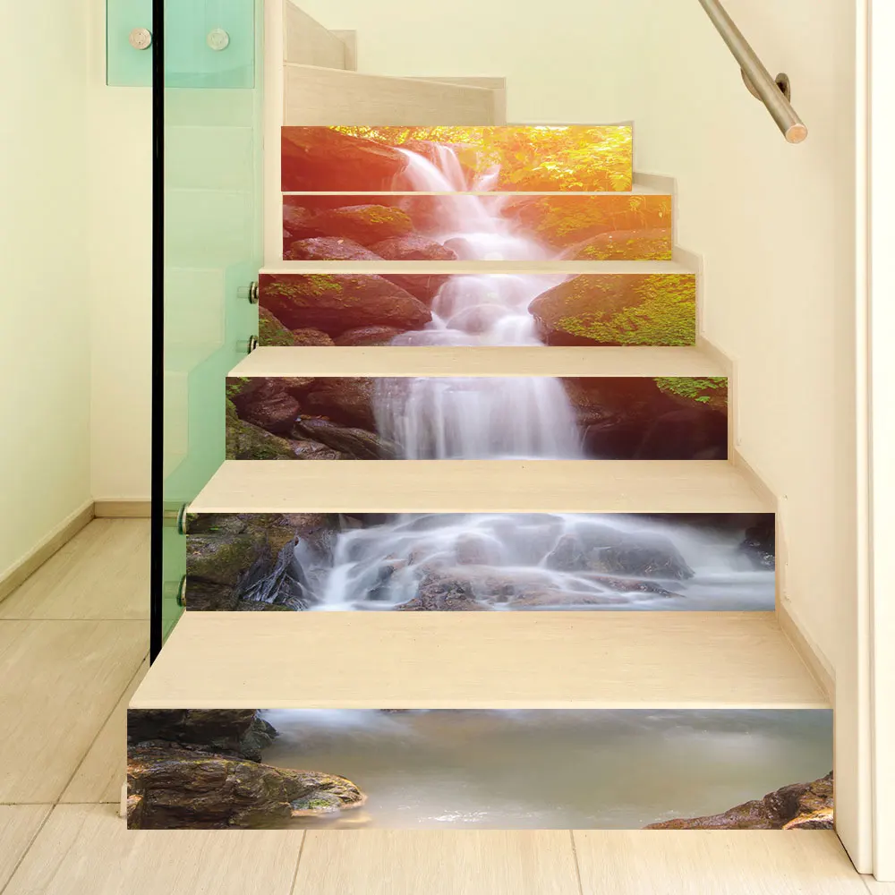 

Self-adhesive innovative stairs stickers living room DIY waterfall decoration home foreign trade waterproof wall stickers
