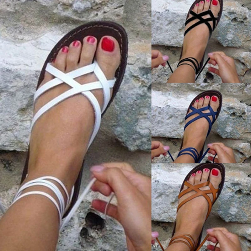 

European and American Style Large Size Flat Soled Women Sandals 2020 Summer Roman Peep Toe Flat Sandalia Feminina Shoes NVLX108